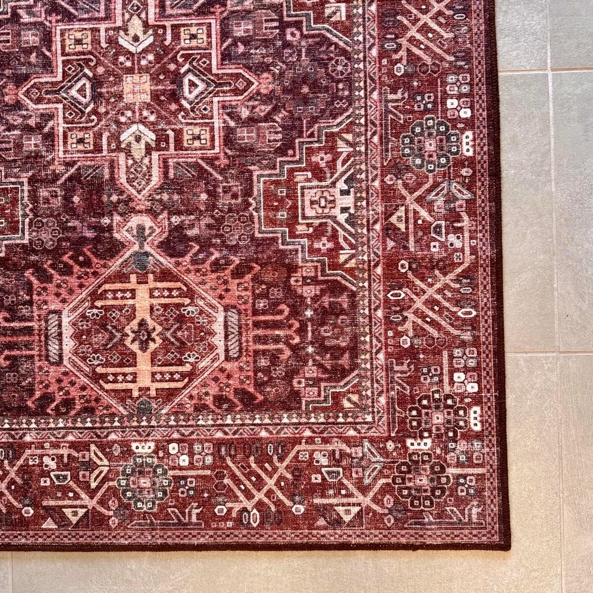 Mulberry Red and Denim MM-21 Machine Washable Rug