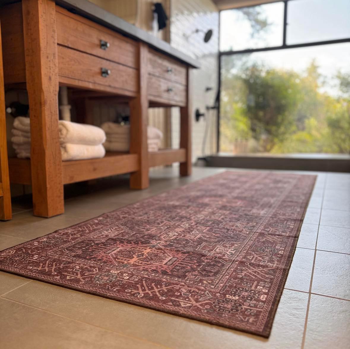 Mulberry Red and Denim MM-21 Machine Washable Rug