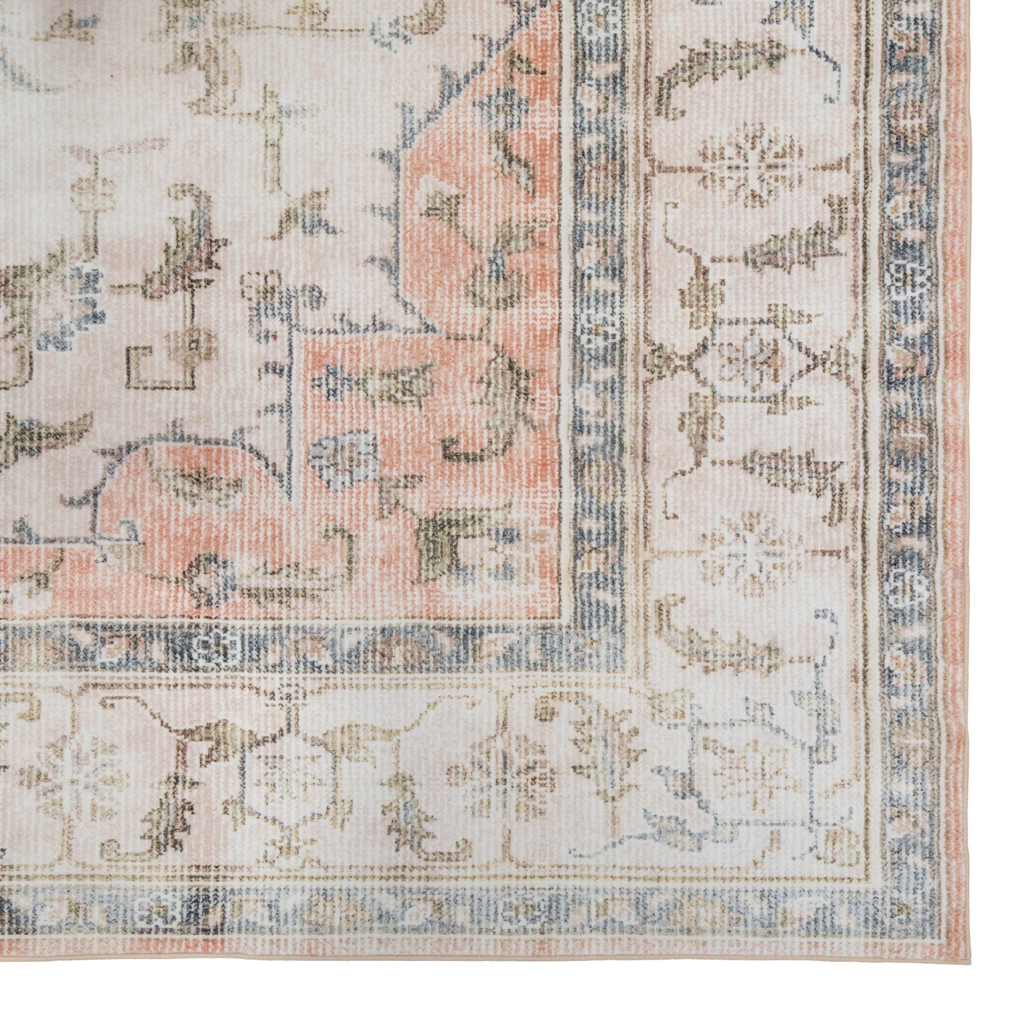 Peach/Blue Starburst MM-06 Machine Washable Area Rug