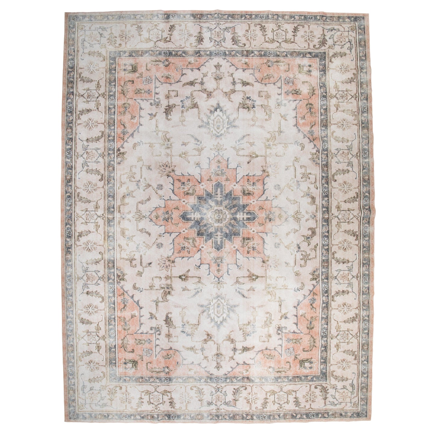 Peach/Blue Starburst MM-06 Machine Washable Area Rug
