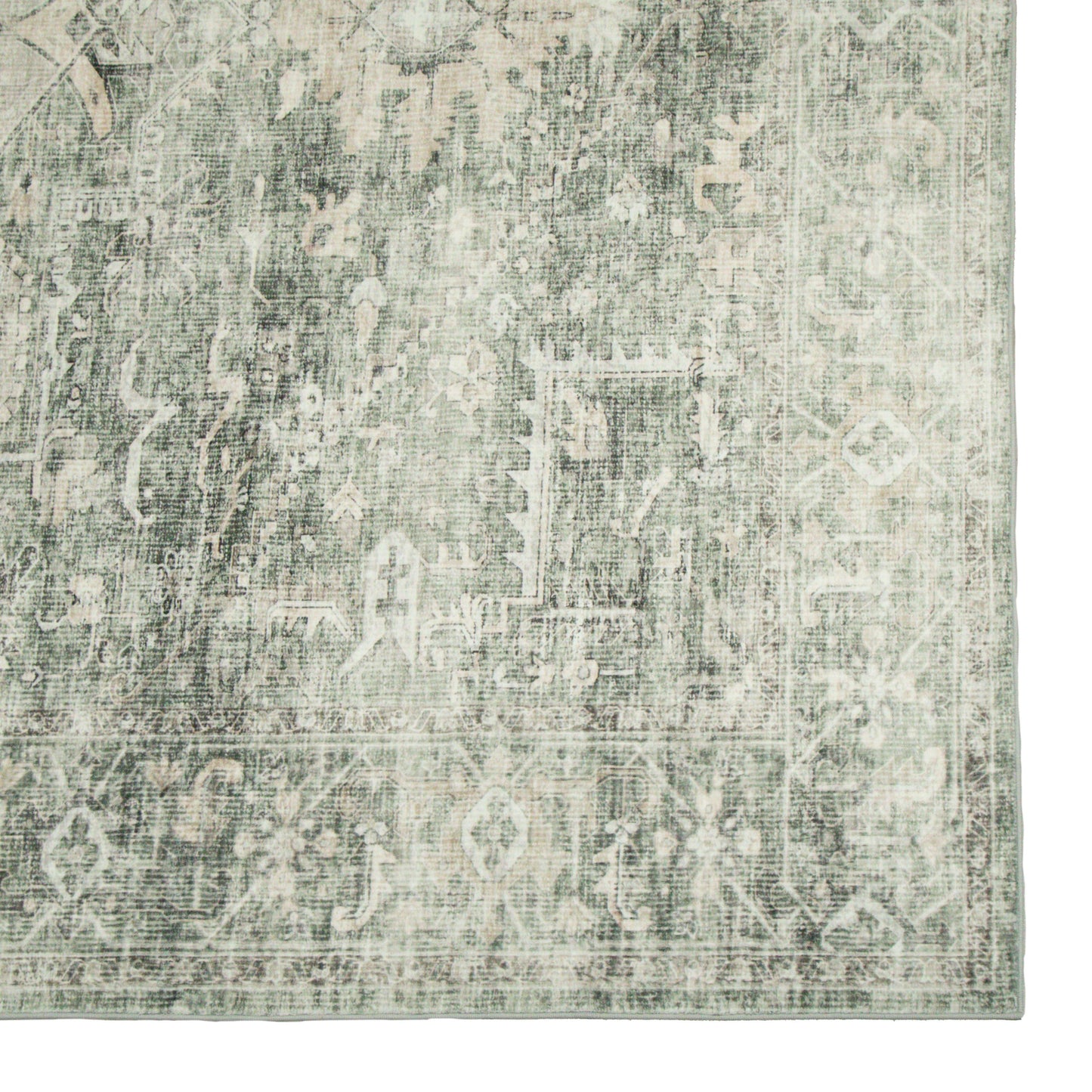Green Patterned MM-11 Machine Washable Rug