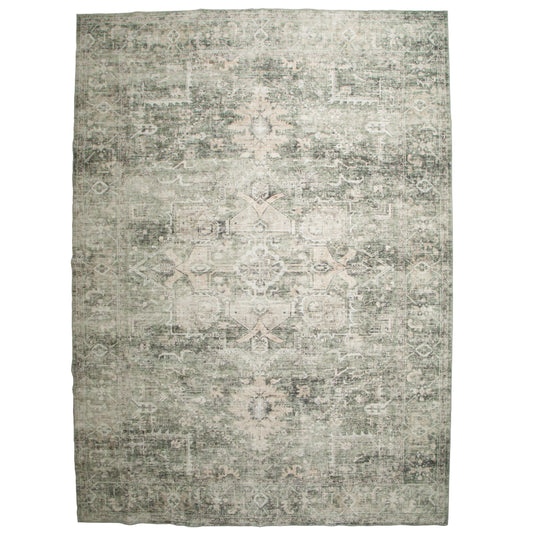 Green Patterned MM-11 Machine Washable Rug