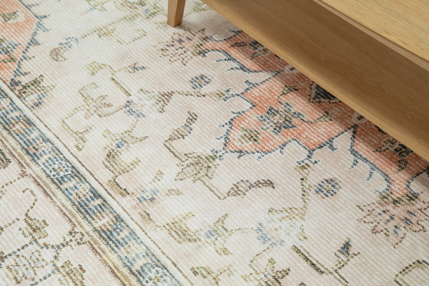 Peach/Blue Starburst MM-06 Machine Washable Area Rug